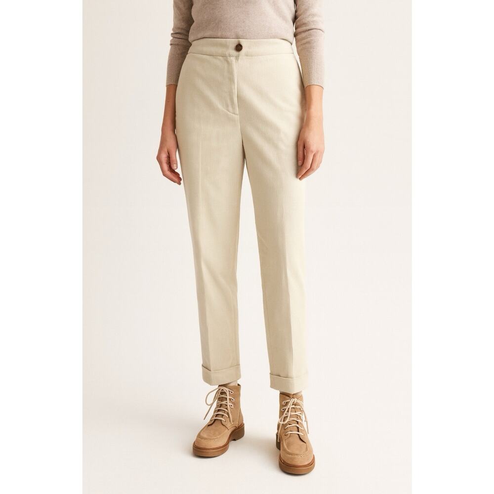 Boden Corduroy Dulwich Crop Trouser Pants Womens 12 Long Cream Neutral‎ Preppy